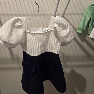 Janie and Jack Textured Puff Sleeve Dress in White and Black